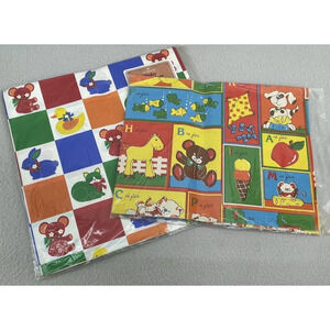 Baby & Alphabet Animal Print Wrapping Paper VTG 1980s Gift Wrap Lot Hallmark